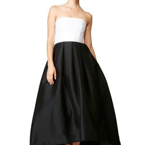 ML Monique Lhuillier Blk Wht Pleated Olivia Gown